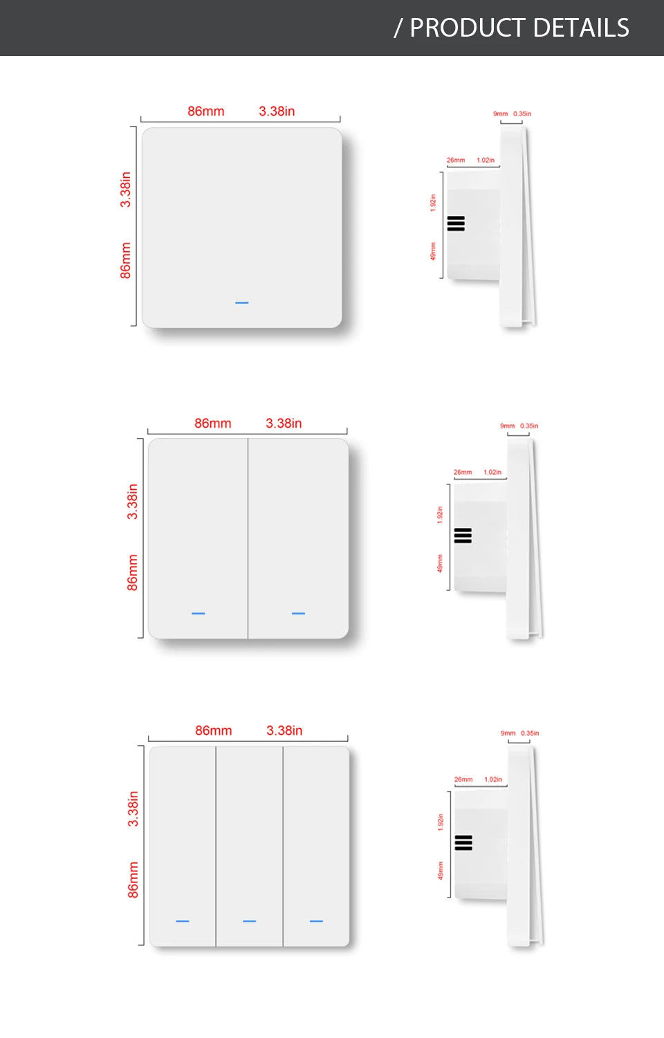 Tuya WiFi RF433 Smart Wall Light Switch – No Neutral, 1/2/3 Gang, Alexa & Google Home Compatible