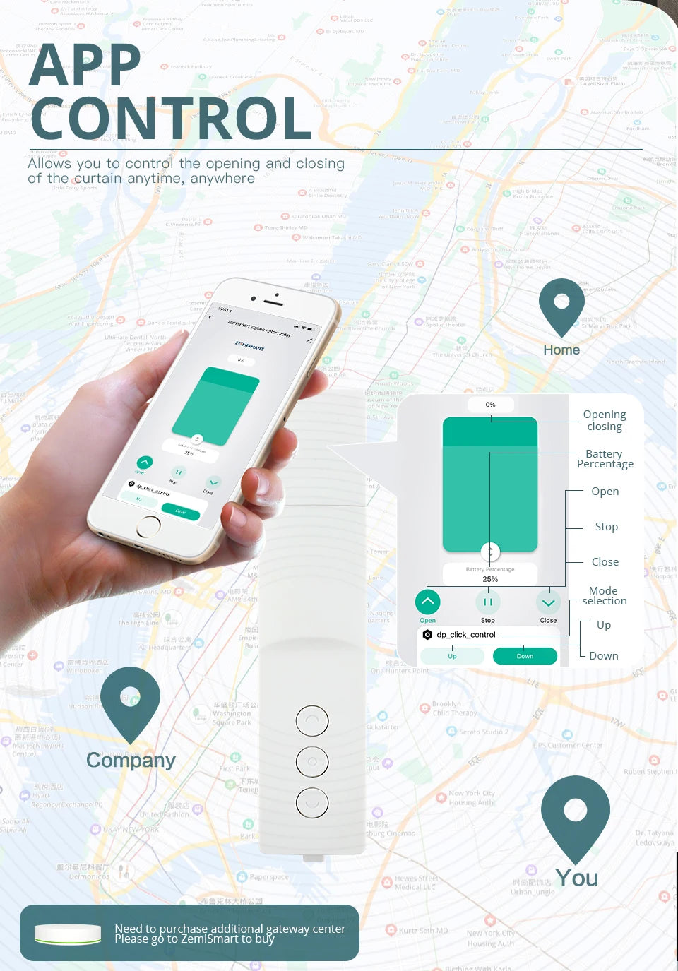 Zemismart ZigBee Smart Roller Shade Motor with Battery