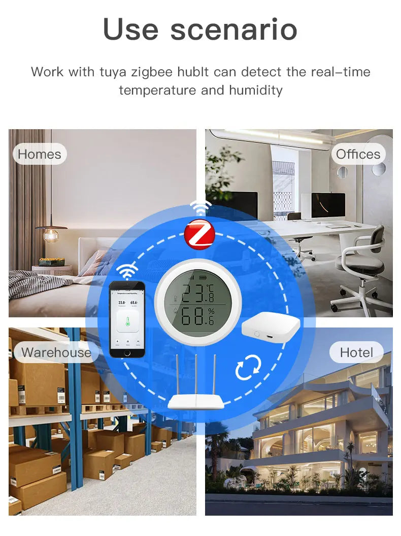 Tuya ZigBee Smart Temperature & Humidity Sensor – LCD Display, Works with Alexa & Google Home