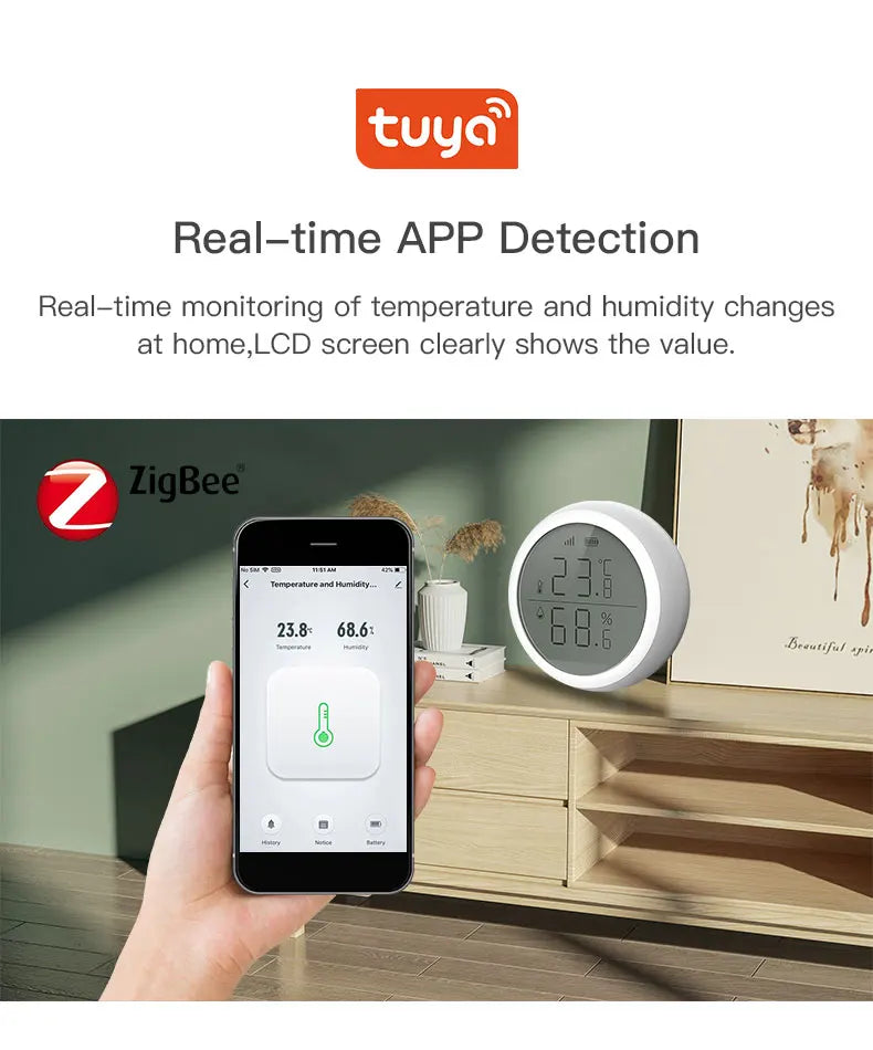 Tuya ZigBee Smart Temperature & Humidity Sensor – LCD Display, Works with Alexa & Google Home