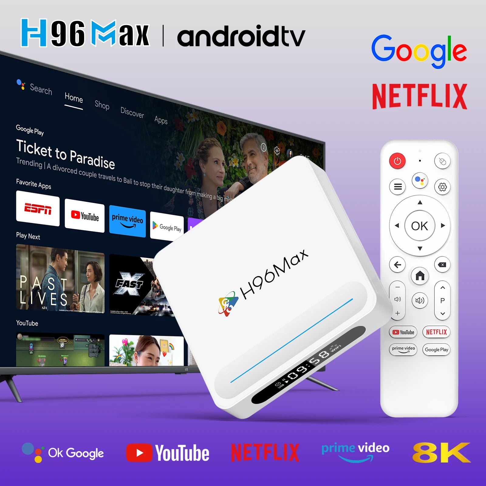 H96 Max H618 Plus Android 14 TV Box – 4GB+128GB, 8K HDR, WiFi 6, BT 5.4, Voice Assistant