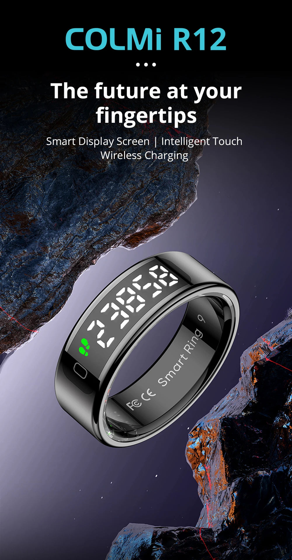 COLMI R12 Smart Ring 2025 with Display & Wireless Charging