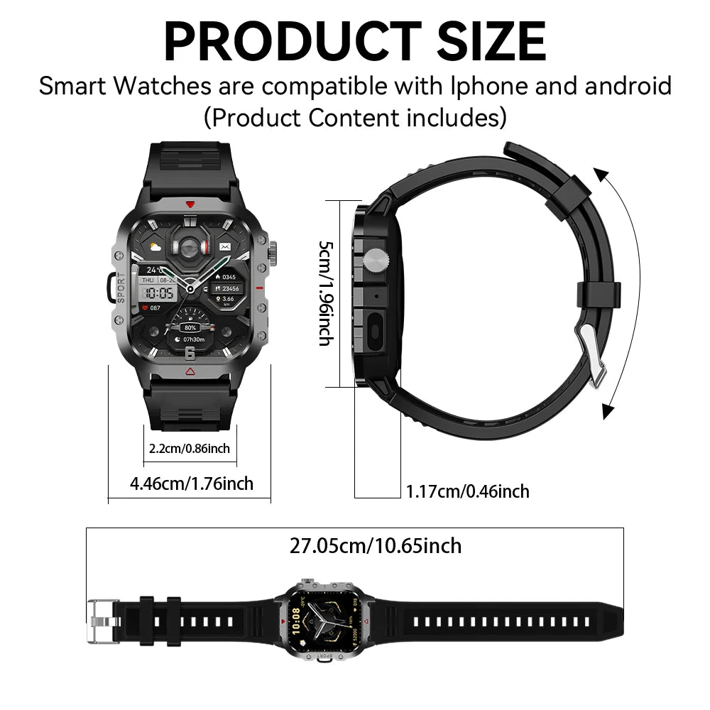 KESHUYOU Outdoor Sports Smartwatch with Flashlight & Bluetooth Calling