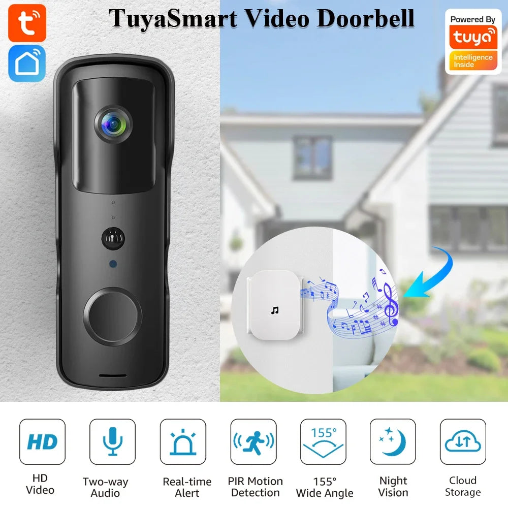 TuyaSmart 1080P WiFi Video Doorbell – Waterproof, Night Vision, Smart Intercom Camera