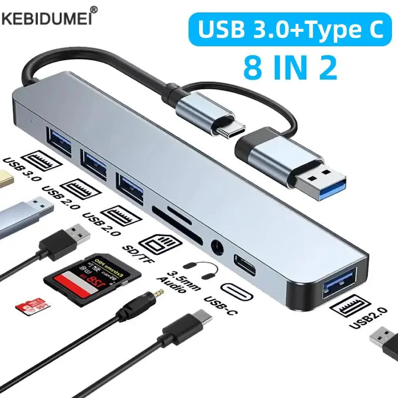 USB 3.0 Type-C Docking Station – Multiport Hub with SD/TF Card Reader & Audio for MacBook Pro
