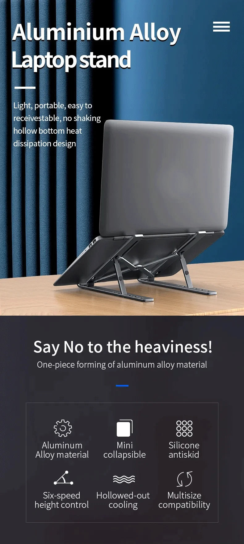 Foldable Adjustable Laptop Stand – Portable Aluminum Alloy Notebook Holder