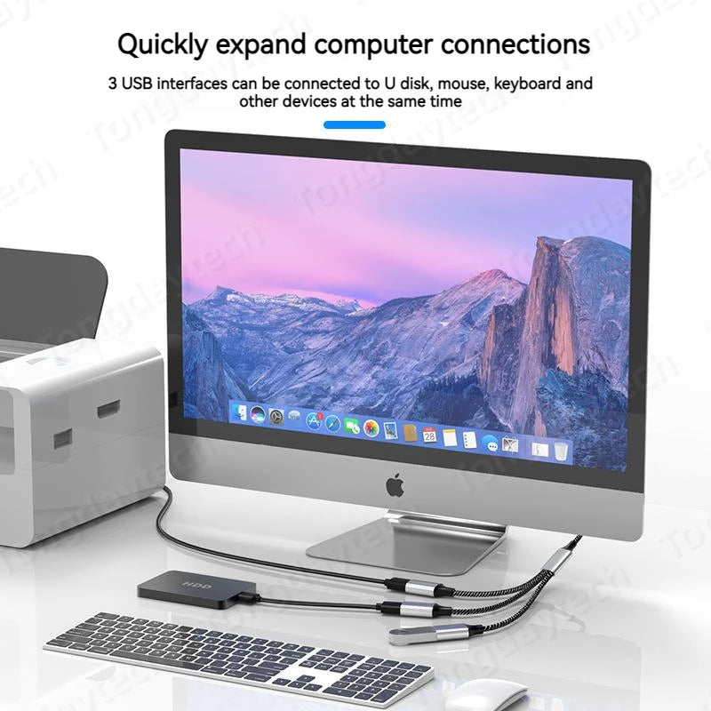 3-Port USB-C Hub Splitter OTG Adapter