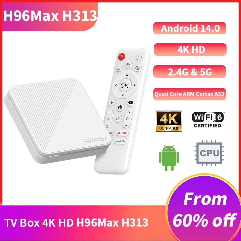 H96 Max H313 Smart TV Box – Android 14, WiFi 6, 4K UHD