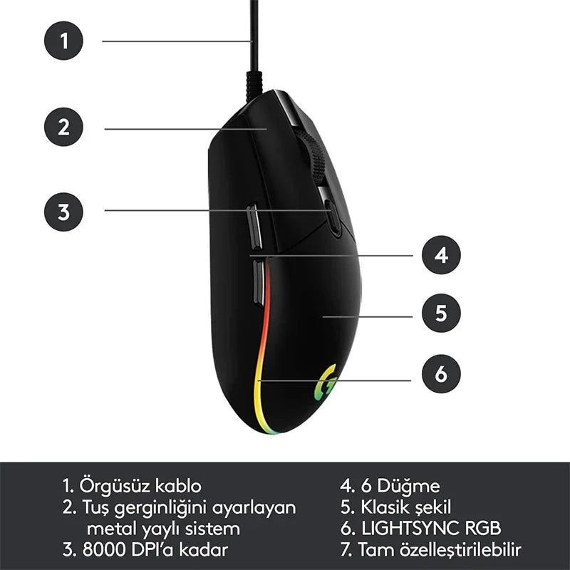Logitech G102 Wired Gaming Mouse – 8000 DPI, RGB Lighting