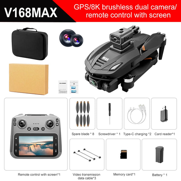 V168 Max 8K GPS Drone – 5G WiFi Dual Camera, 5KM Range, Foldable Brushless Quadcopter