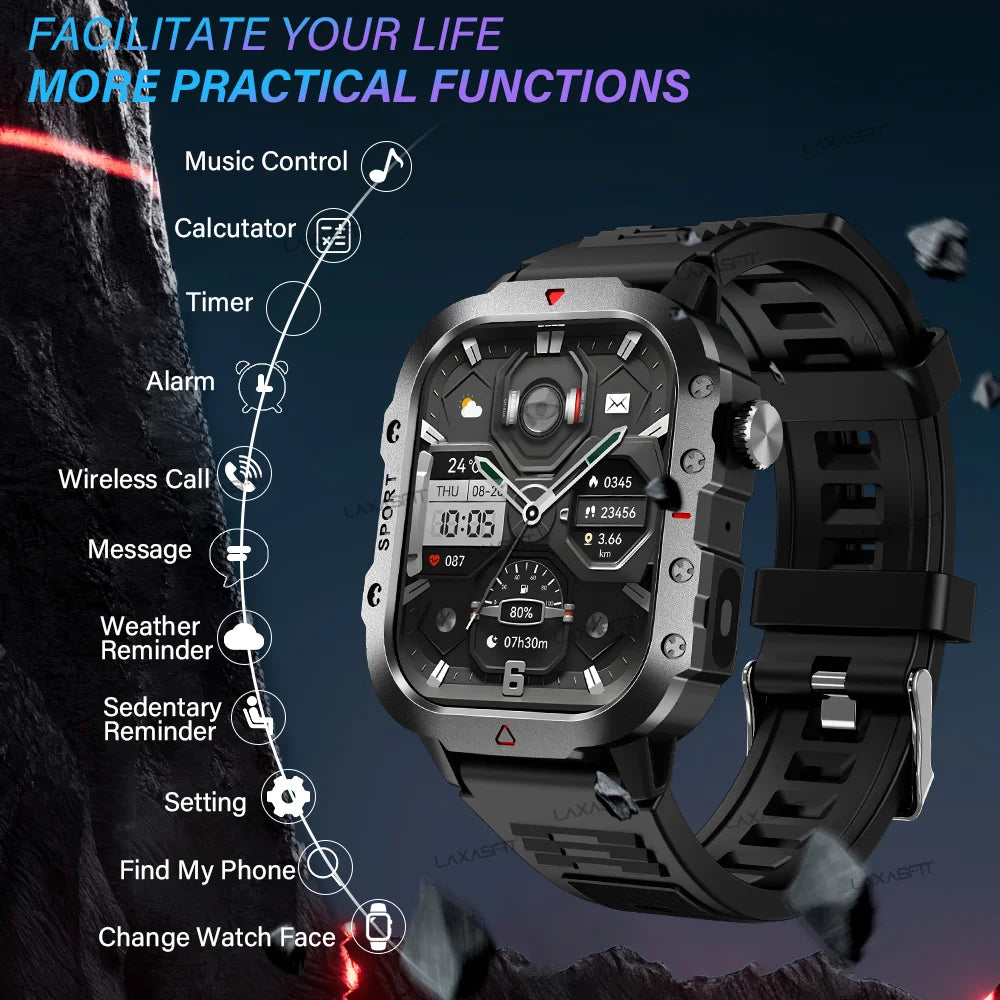 KESHUYOU Outdoor Sports Smartwatch with Flashlight & Bluetooth Calling