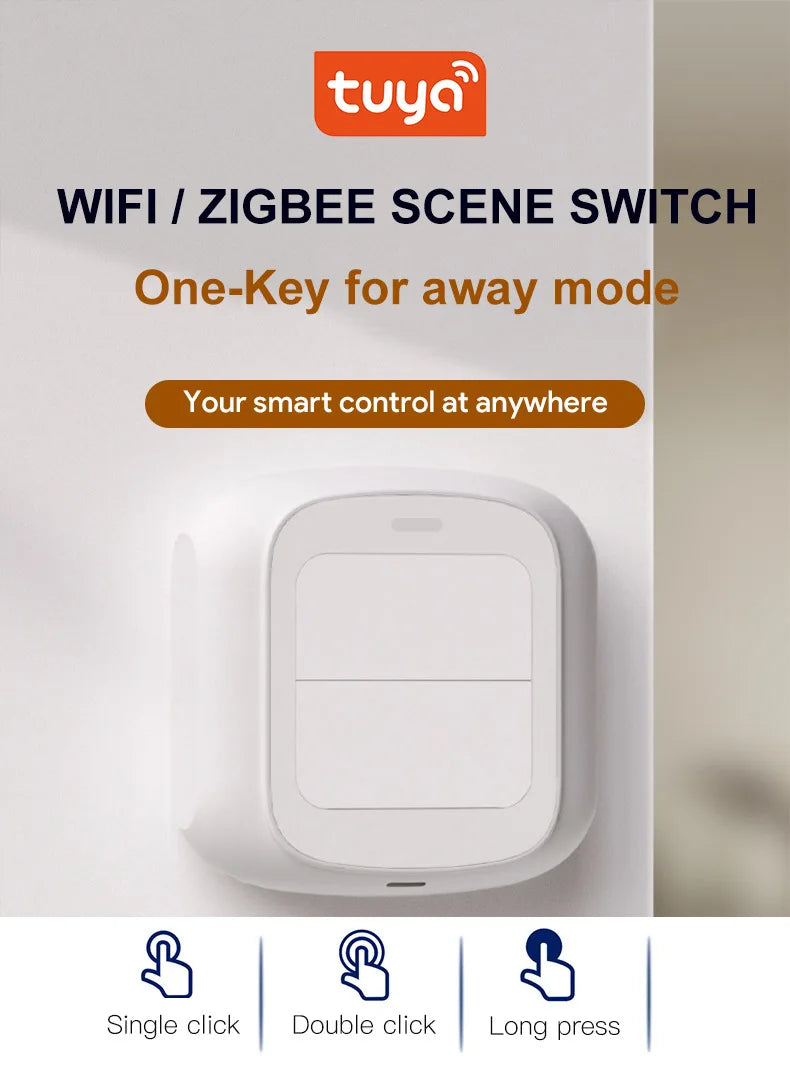 Tuya 2-Gang WiFi/ZigBee Scene Switch – Smart Wall Controller for Smart Life App