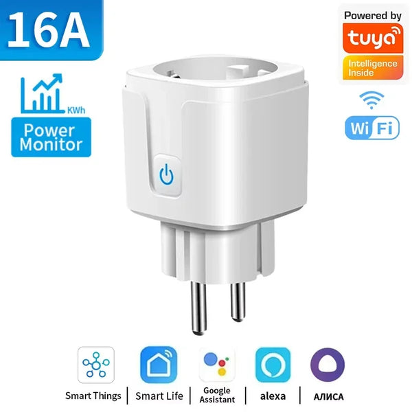 EU Tuya WiFi Smart Socket – 16A/20A Plug with Energy Monitoring & Voice Control