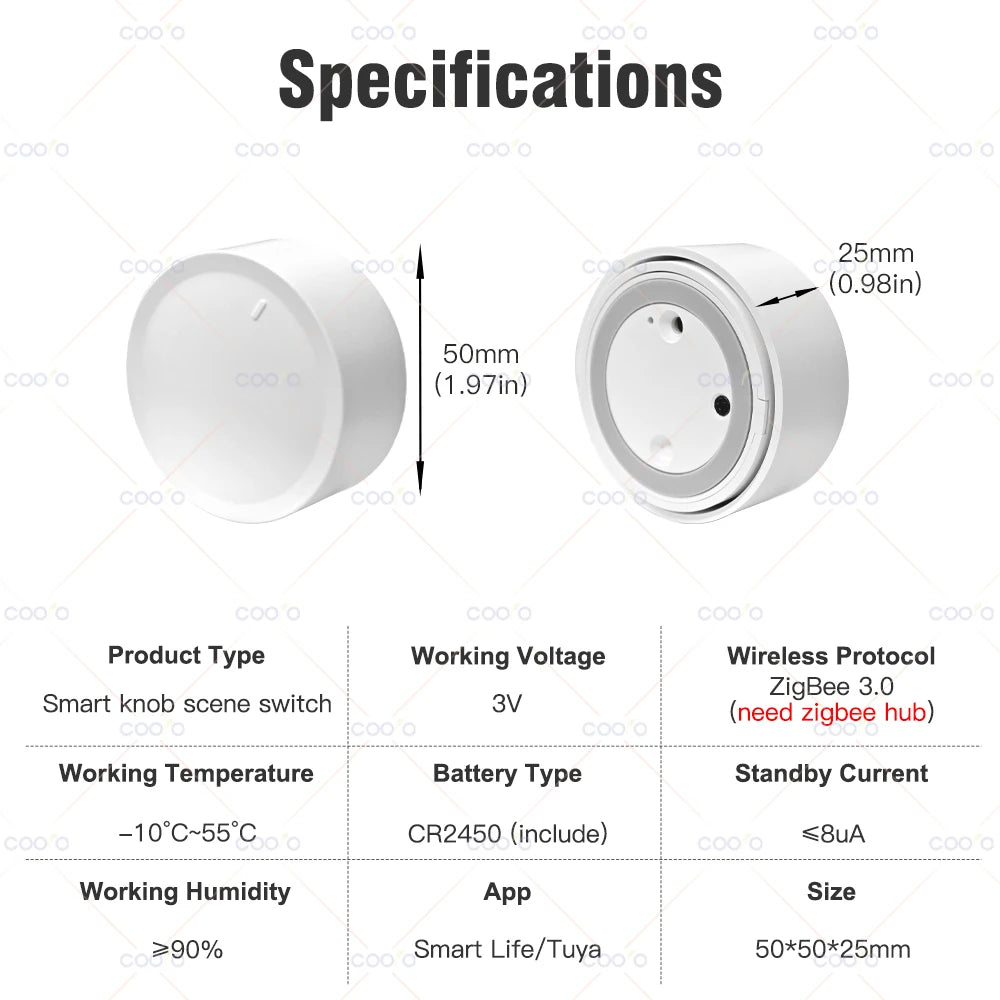 Tuya ZigBee Smart Knob Switch Wireless Dimmer