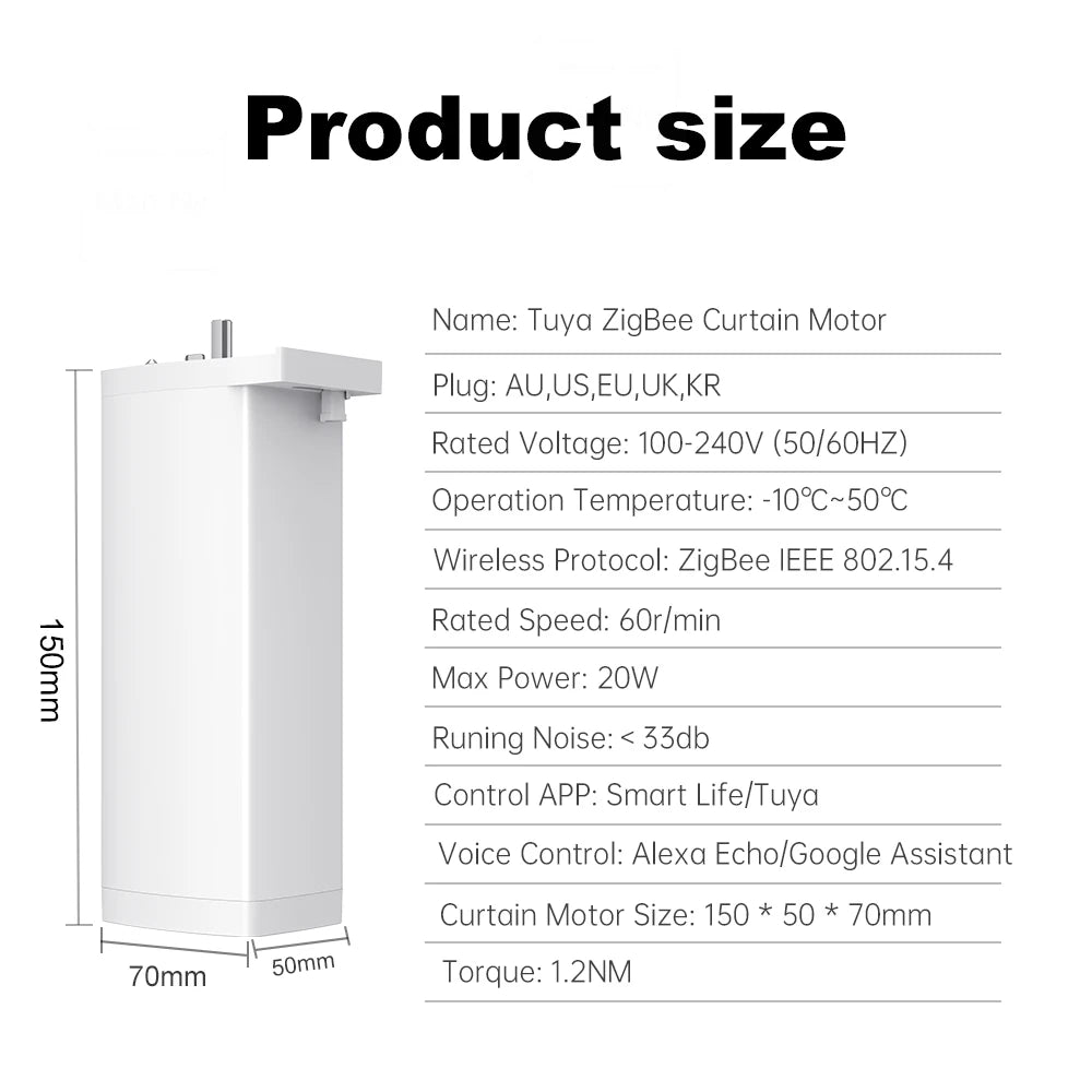 Tuya ZigBee/WiFi Smart Curtain Motor 155MM
