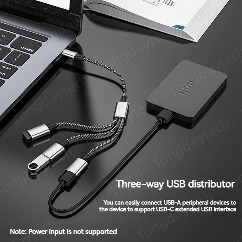 3-Port USB-C Hub Splitter OTG Adapter