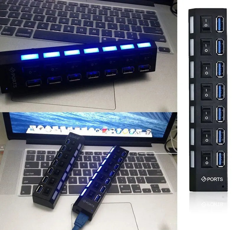 7-Port USB 2.0 Hub – Multi-Port Extension Splitter for PC, Laptop & Desktop