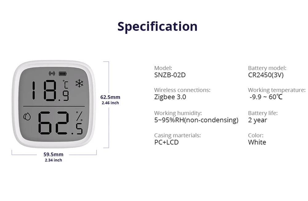 SONOFF SNZB-02D Zigbee Temperature & Humidity Sensor – LCD Display, Works with Alexa & Google Home