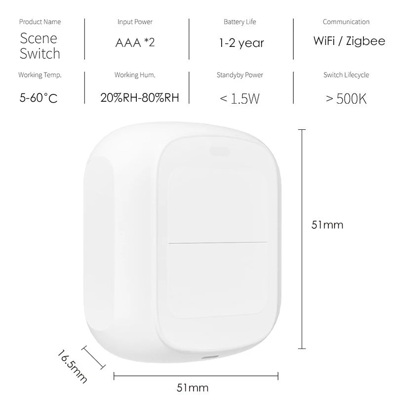 Tuya 2-Gang WiFi/ZigBee Scene Switch – Smart Wall Controller for Smart Life App