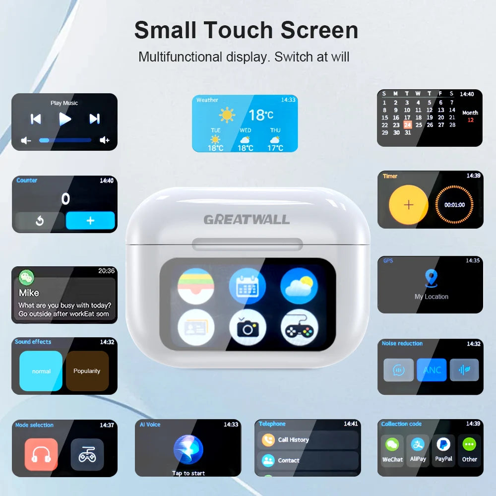 GREATWALL TWS Bluetooth Earbuds – LCD Touch Hi-Fi Stereo