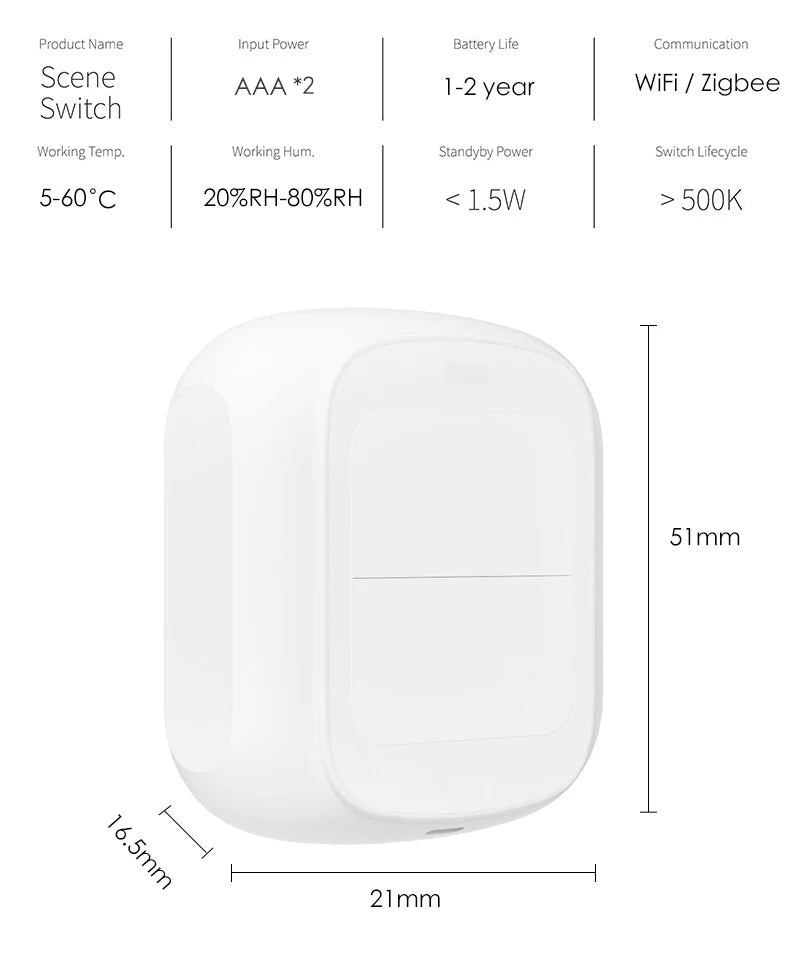Tuya 2-Gang WiFi/ZigBee Scene Switch – Smart Wall Controller for Smart Life App