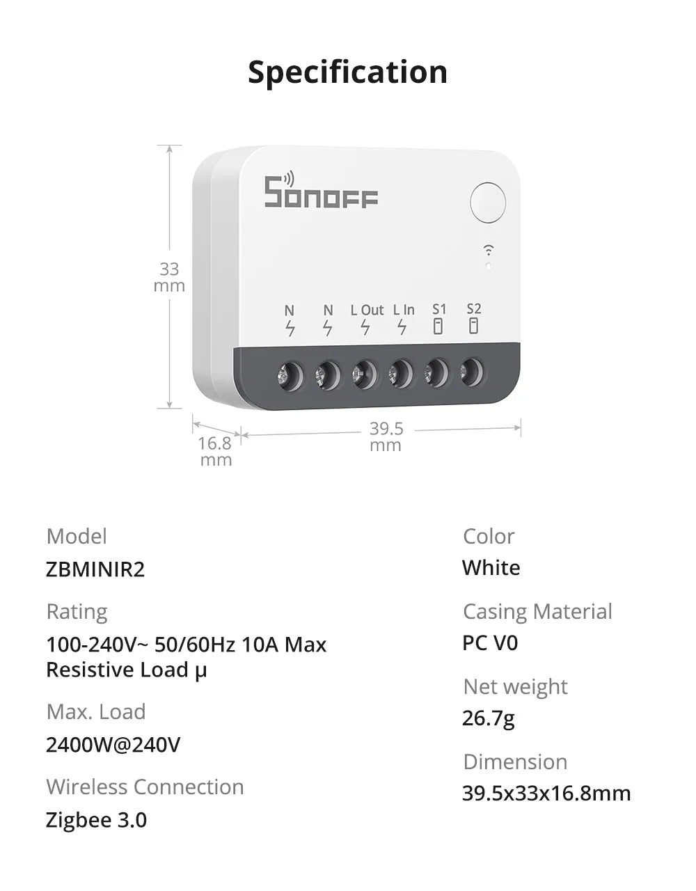 SONOFF ZBMINIR2 Zigbee Smart Switch with Remote Control
