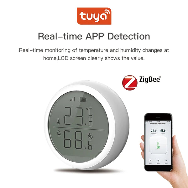 Tuya ZigBee Smart Temperature & Humidity Sensor – LCD Display, Works with Alexa & Google Home