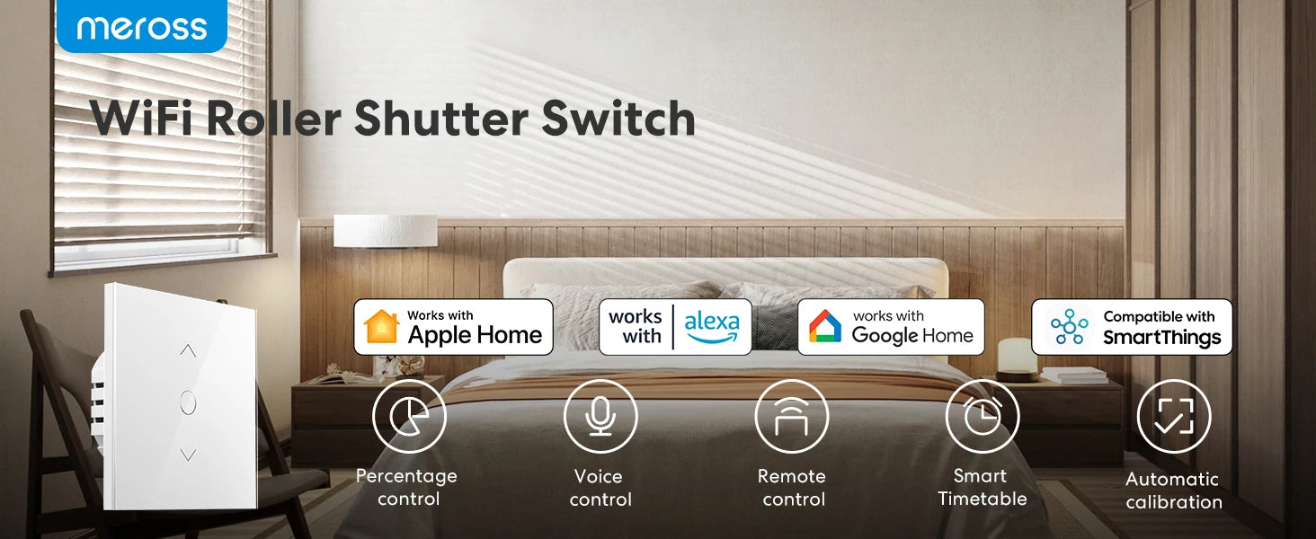 Meross HomeKit Smart Roller Shutter Switch – WiFi Curtain & Blind Motor Controller for Siri, Alexa, Google Home