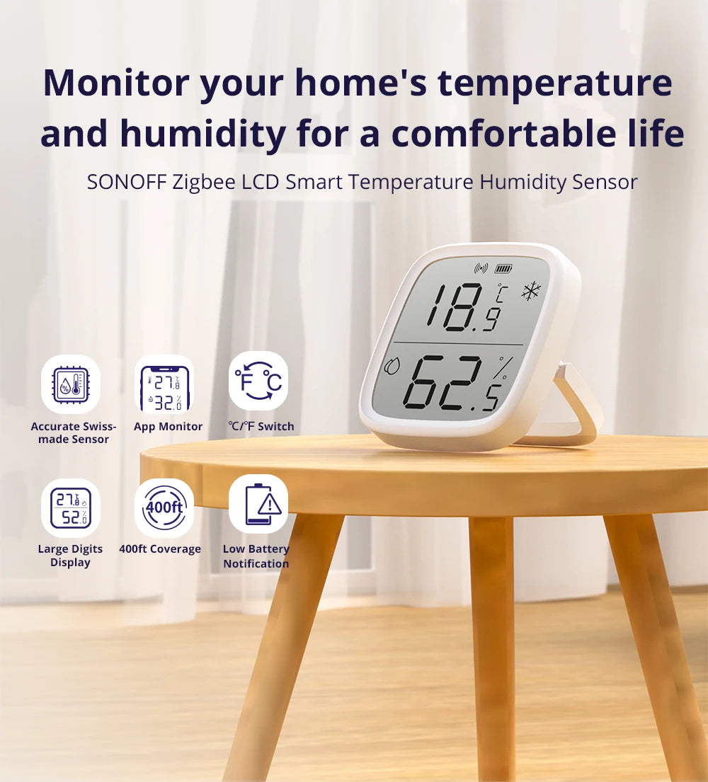 SONOFF SNZB-02D Zigbee Temperature & Humidity Sensor – LCD Display, Works with Alexa & Google Home