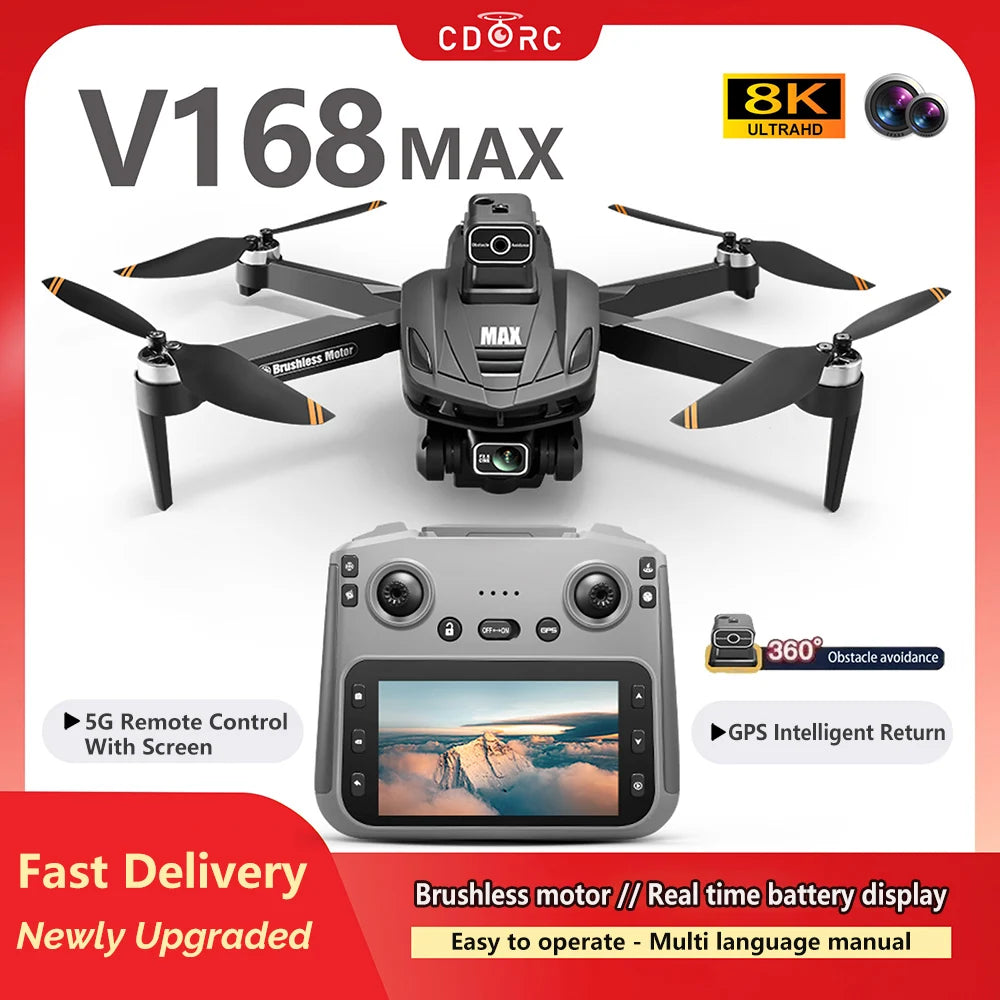 V168 Max 8K GPS Drone – 5G WiFi Dual Camera, 5KM Range, Foldable Brushless Quadcopter